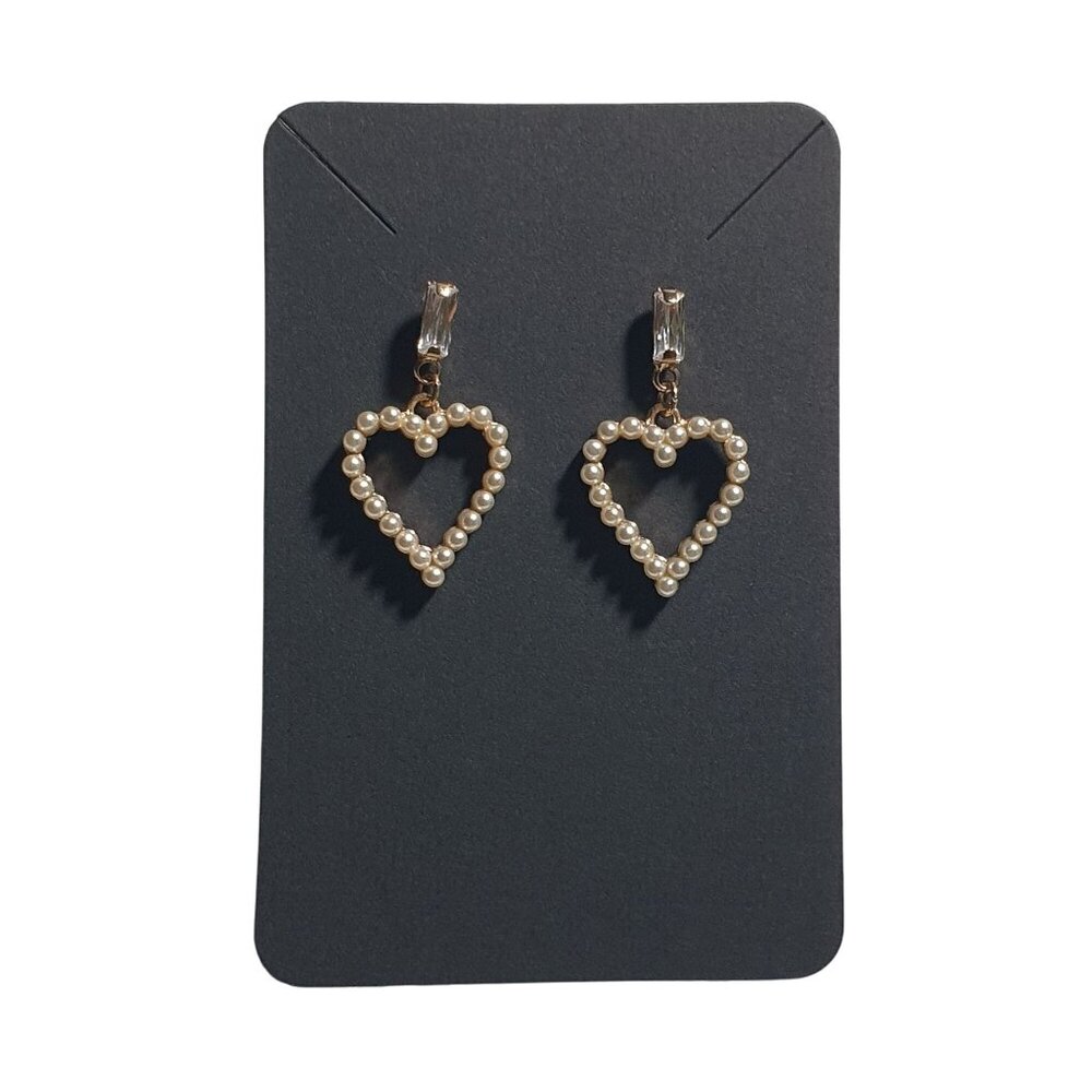 Heart Shaped Pearl Earrings Gold Accented Crystal Bar Elegant Dangle Jewelry